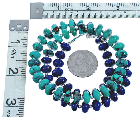 Genuine Sterling Silver Turquoise and Lapis Bead Necklace KX120920